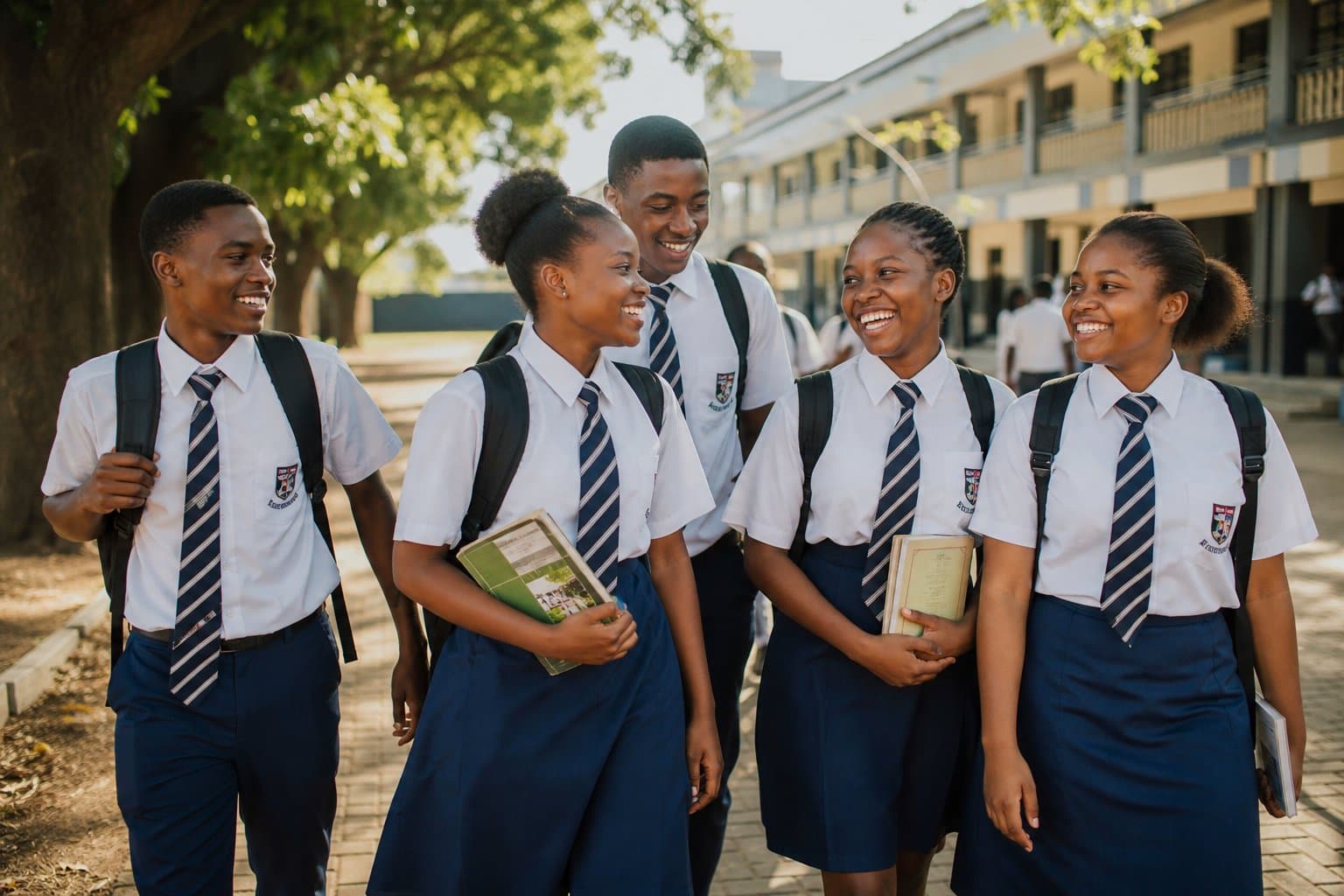 Students walking on their school compound